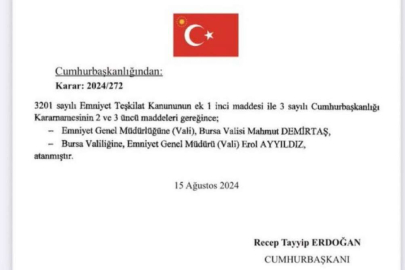 Gece yarısı flaş kararname: Bursa Valisi değişti, Demirtaş’a yeni görev!