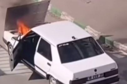 Otomobil alev alev yandı