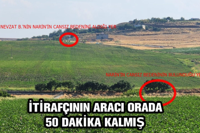 İtirafçının kırmızı otomobili, Narin'in bulunduğu dere yakınında 50 dakika kalmış