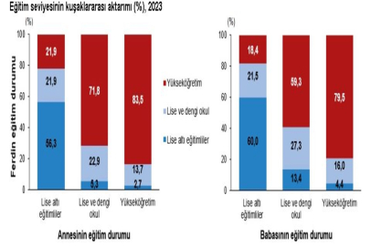 Annesi üniversite mezunu olan fertlerin, yüzde 83,5'i yükseköğretimi bitirdi