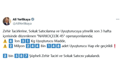 77 ildeki 'Narkoçelik-45' operasyonlarında 2 bin 587 şüpheli yakalandı