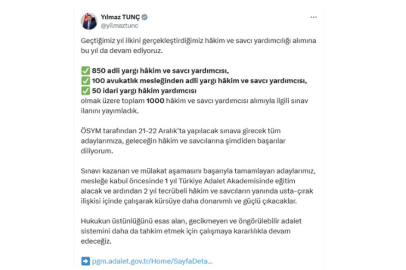 1000 hakim ve savcı yardımcısı alımına ilişkin sınav ilanı yayımlandı