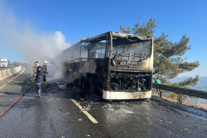 Yolcu otobüsü alev alev yandı