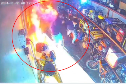 Sobaya dökülen tiner parlayınca yangın çıktı; o anlar kamerada