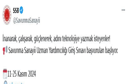 Savunma Sanayii Başkanlığı Uzman Yardımcılığı Giriş Sınavı başvuruları başladı