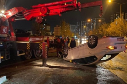 Takla atan otomobilinin kapıları zarar görmesin diye vinç getirtti!
