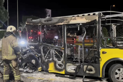 Park halindeki belediye minibüsü alev alıp, demir yığınına döndü