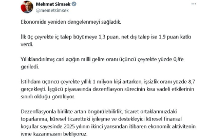 Bakan Şimşek: 2025'in 2'nci yarısından itibaren ekonomik aktivitenin ivme kazanmasını bekliyoruz