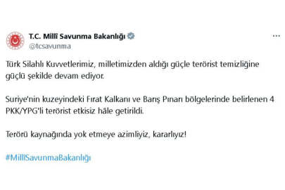 MSB: Suriye'nin kuzeyinde 4 terörist etkisiz hale getirildi