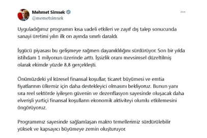 Bakan Şimşek: İş gücü piyasası dayanıklılığını sürdürüyor