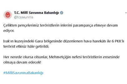 MSB: Irak'ın kuzeyinde 6 terörist etkisiz hale getirildi
