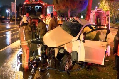 Kartal'da otomobil ağaca çarptı; 2 yaralı