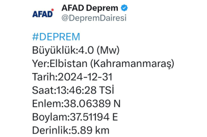 Kahramanmaraş’ta 4 büyüklüğünde deprem