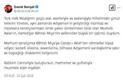 Bahçeli’den Kahtalı Mıçe İçin Taziye Mesajı