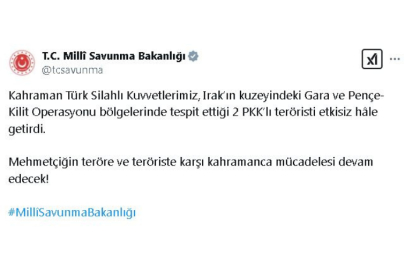 MSB: Irak’ın Kuzeyinde 2 Terörist Etkisiz Hale Getirildi