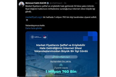 Bakan Kacır: 'Market Fiyatı' Sitesi 1 Haftada 1 Milyon 760 Bin Kişi Tarafından Ziyaret Edildi