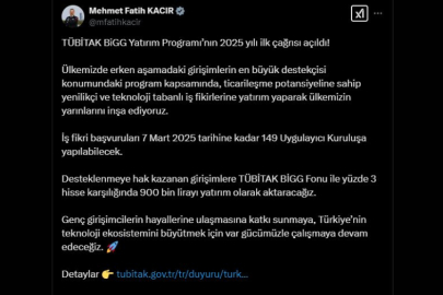 Bakan Kacır: TÜBİTAK BiGG Yatırım Programı’nın 2025 Yılı İlk Çağrısı Açıldı