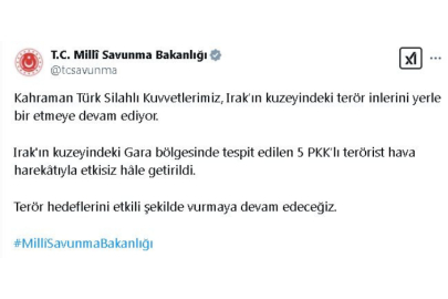 MSB: Irak'ın kuzeyinde 5 terörist etkisiz hale getirildi