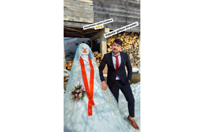Bu düğünde gelin "kardan"
