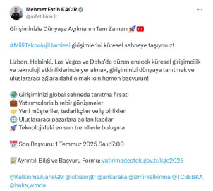 Bakan Kacır'dan, küresel girişimcilik etkinliklerine katılım çağrısı