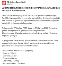2 günde 111 yangın çıktı, 106'sı kontrol altına alındı
