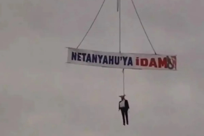Trabzon'da 'Netanyahu'ya idam' yazılı manken sallandırıldı