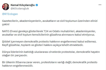 Kılıçdaroğlu: Demokratik protesto hakkının engellenmesi kabul edilemez