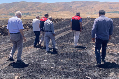 Elazığ’da küle dönen 70 dönümlük ekili alanda hasar tespit çalışmaları
