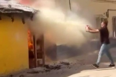 Yangına vatandaş müdahalesi kamerada